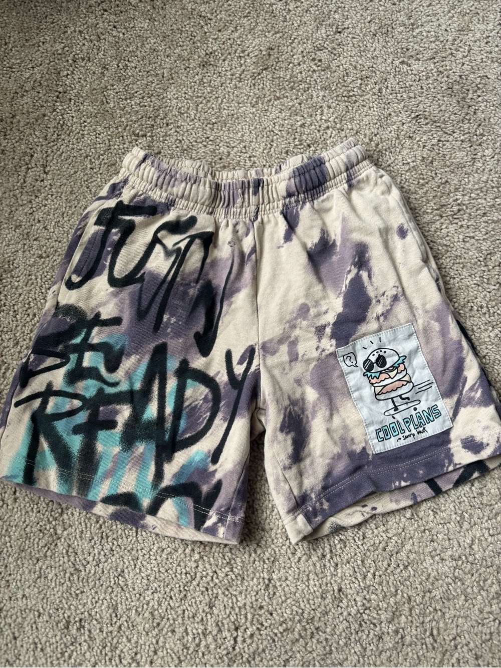 ZARA Beige Sweatpants with Muted Purple Tie-Dye